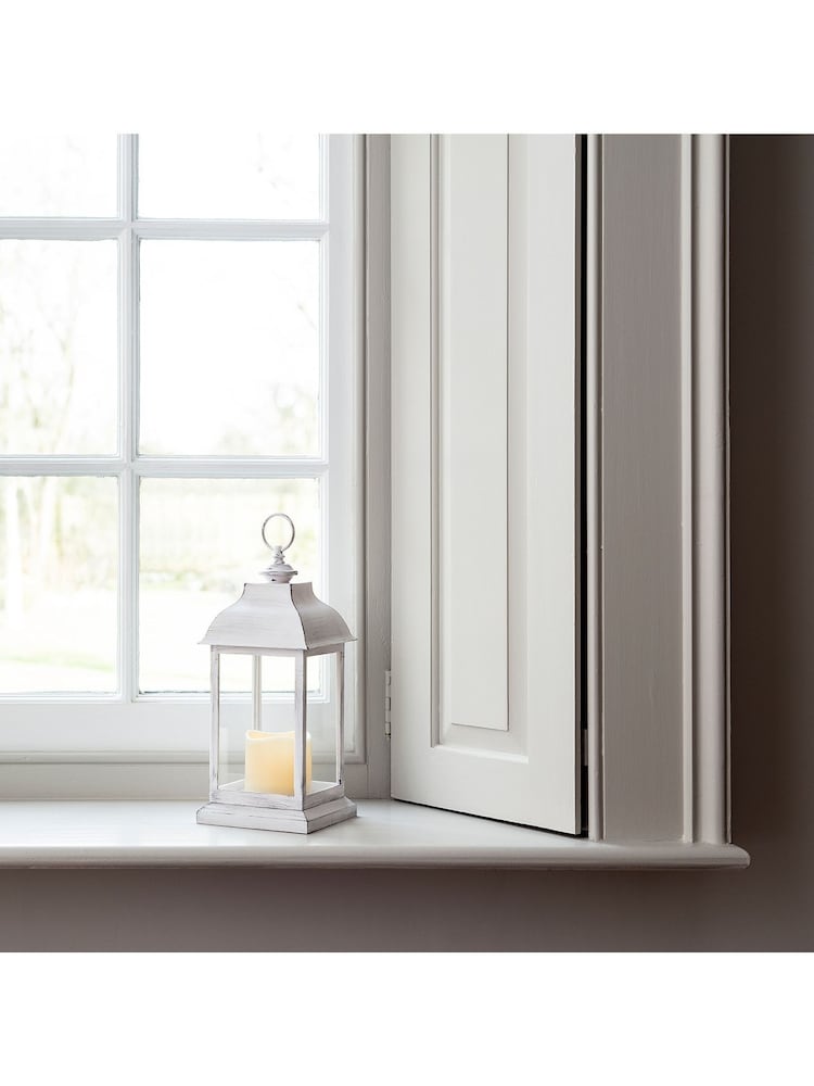 Lights4fun White Distressed Indoor Battery LED Outdoor Candle Lantern - Image 2 of 7