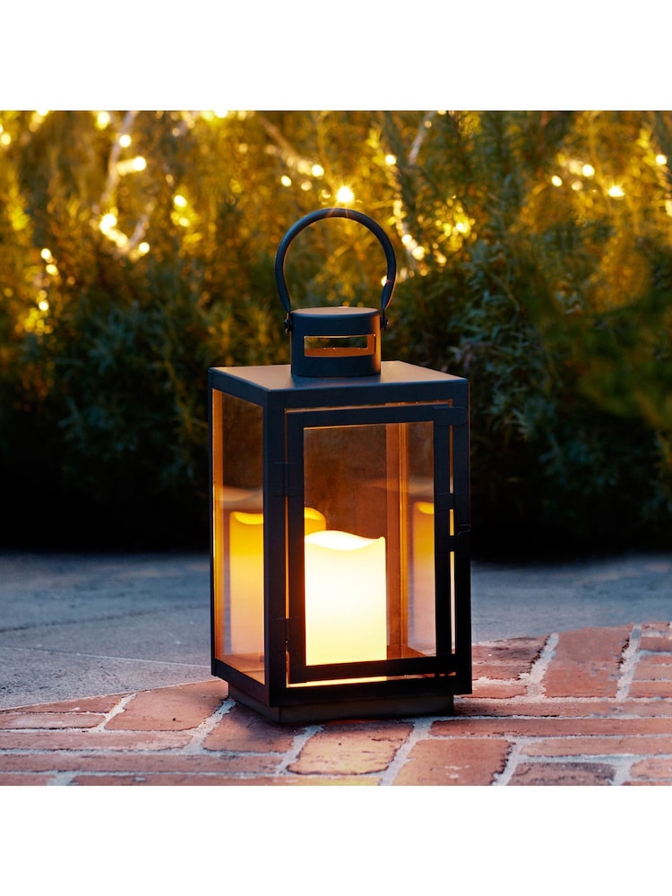 Lights4fun Black Metal Battery Operated Outdoor LED Candle Lantern - Image 1 of 14