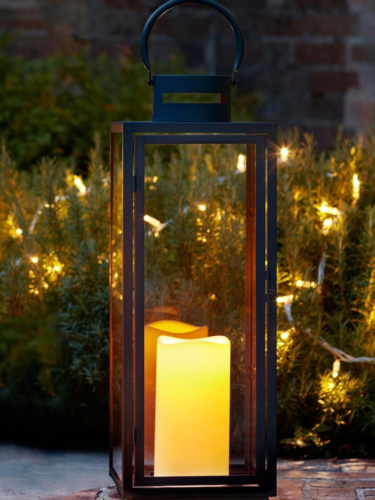 Lights4fun Black Large Metal Battery Outdoor LED Candle Lantern - Image 1 of 10