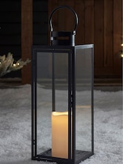 Lights4fun Black Large Metal Battery Outdoor LED Candle Lantern - Image 2 of 10