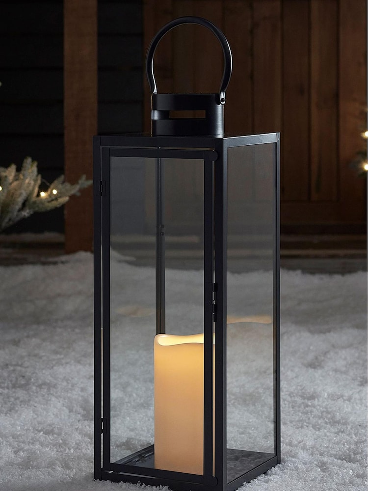 Lights4fun Black Large Metal Battery Outdoor LED Candle Lantern - Image 2 of 10