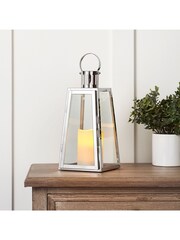 Lights4fun Large Stainless Steel Battery Operated LED Indoor Candle Lantern - Image 1 of 10