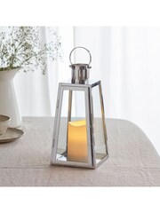 Lights4fun Large Stainless Steel Battery Operated LED Indoor Candle Lantern - Image 2 of 10