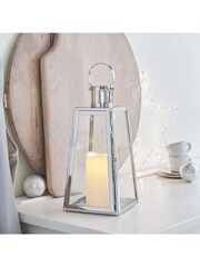 Lights4fun Large Stainless Steel Battery Operated LED Indoor Candle Lantern - Image 3 of 10
