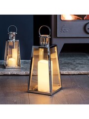 Lights4fun Large Stainless Steel Battery Operated LED Indoor Candle Lantern - Image 5 of 10
