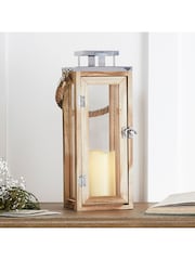Lights4fun Large Wooden Battery Operated LED Candle Outdoor Lantern - Image 1 of 7