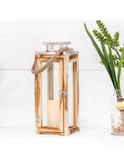 Lights4fun Large Wooden Battery Operated LED Candle Outdoor Lantern - Image 2 of 7