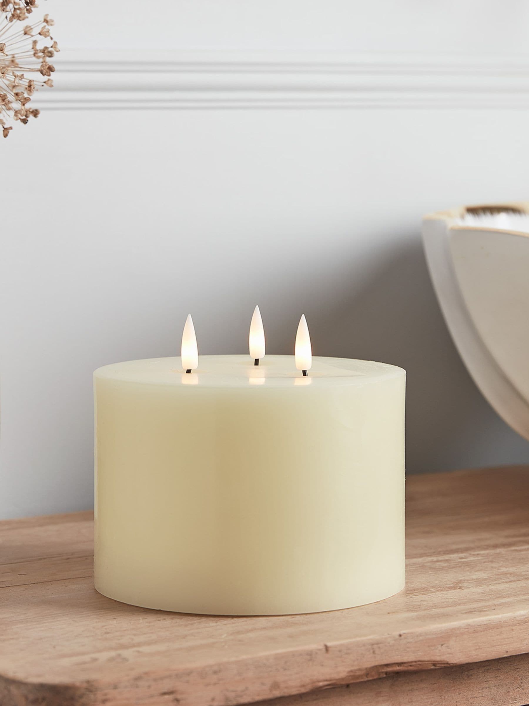 Lights4fun 3 Wick Truglow? Large Battery Led Flameless Pillar Candle Real Ivory Wax Timer 10Cm - Image 3