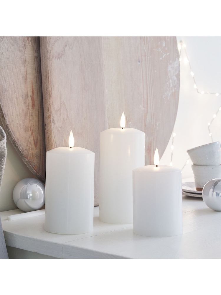 Lights4fun White TruGlow LED Pillar Candle Trio - Image 1 of 6