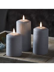 Lights4fun Grey TruGlow Distressed LED Pillar Candle Trio with Remote - Image 1 of 4