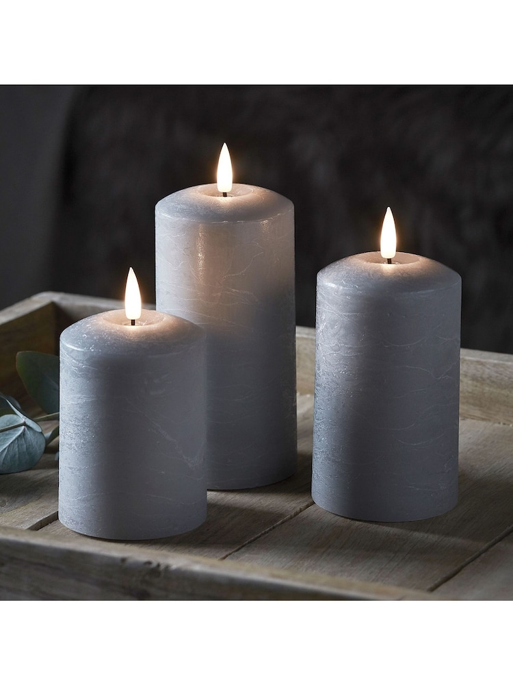 Lights4fun Grey TruGlow Distressed LED Pillar Candle Trio with Remote - Image 1 of 4