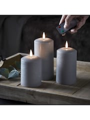 Lights4fun Grey TruGlow Distressed LED Pillar Candle Trio with Remote - Image 2 of 4