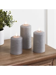 Lights4fun Grey TruGlow Distressed LED Pillar Candle Trio with Remote - Image 3 of 4
