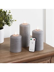 Lights4fun Grey TruGlow Distressed LED Pillar Candle Trio with Remote - Image 4 of 4