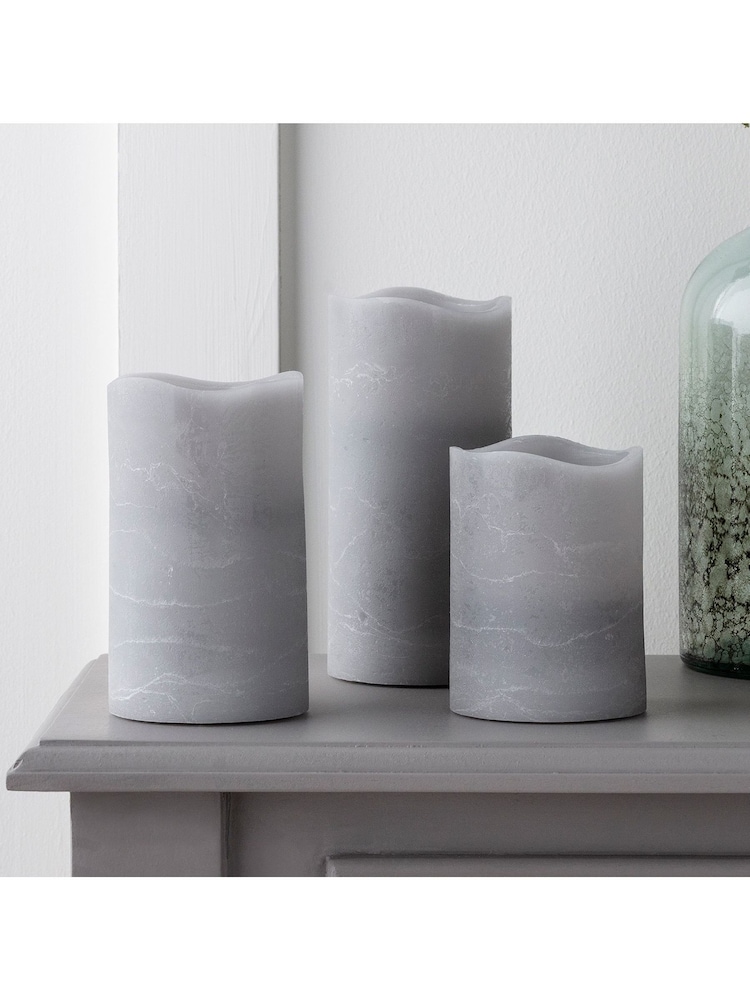 Lights4fun Grey LED Pillar Candle Trio - Image 2 of 5