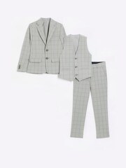River Island Grey Chrome Boys Check Waistcoat Set - Image 1 of 5