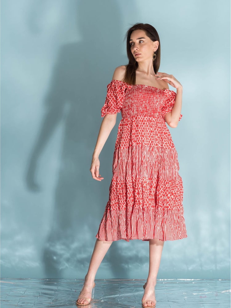 Dream Red Waterfront Midi Tiered Dress - Image 1 of 3