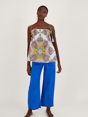Monsoon Paisley Scarf White Print Sustainable Cotton Cami Top - Image 1 of 4