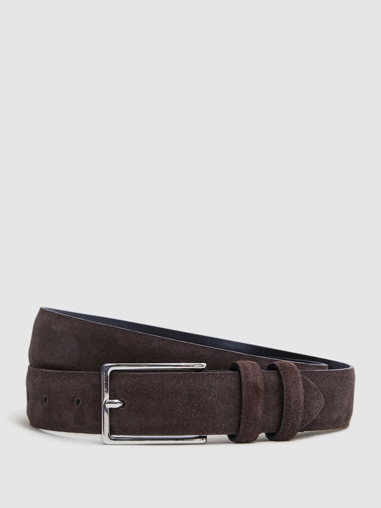 Reiss Chocolate Dante Suede Belt - Image 1 of 4