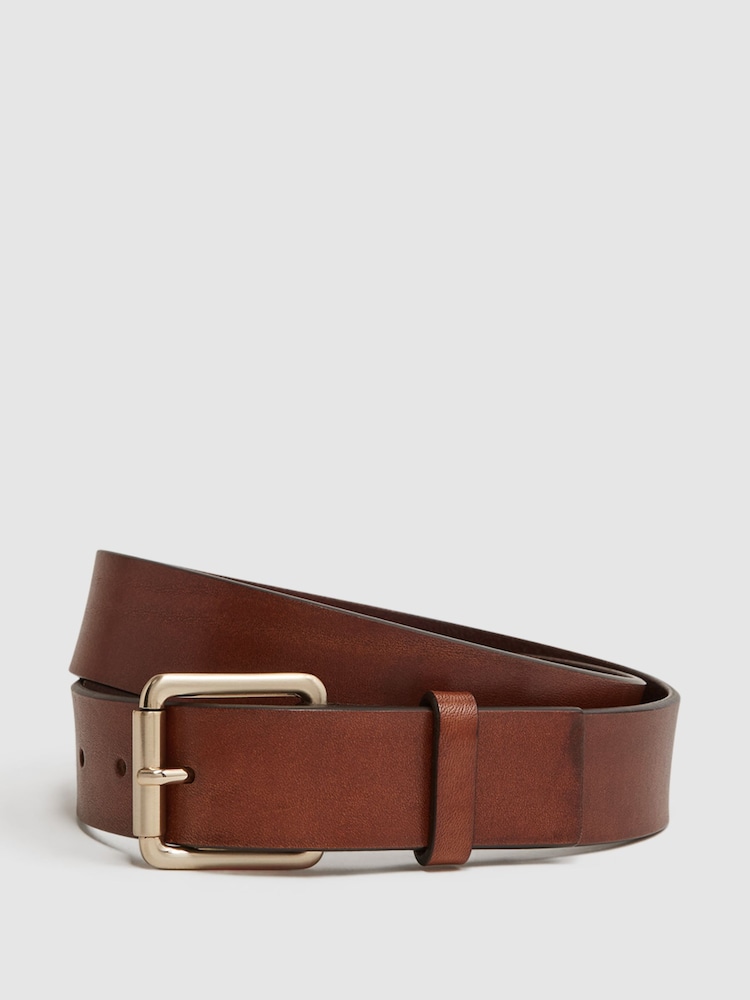Reiss Tan Grayson Leather Rivet Belt - Image 1 of 4