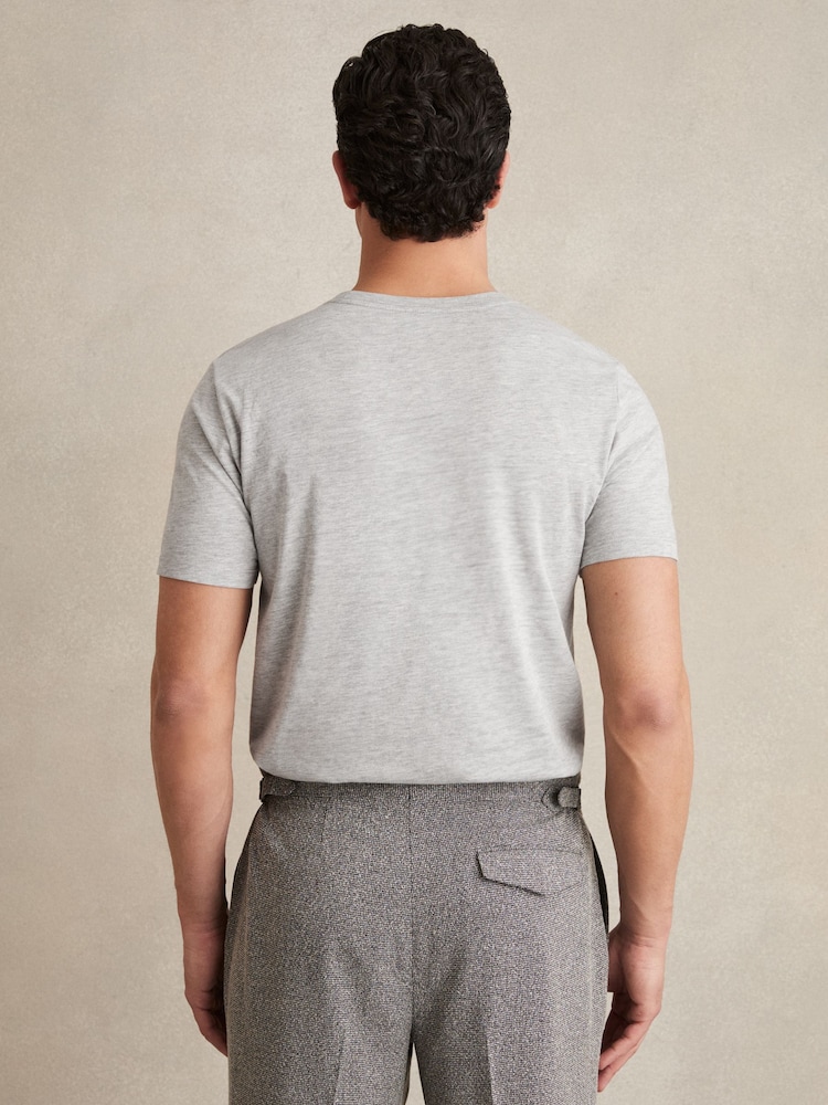 Reiss Grey Marl Bless Cotton Crew Neck T-Shirt - Image 5 of 5 Reiss Grey Marl Bless Cotton Crew Neck T-Shirt - Image 5 of 5