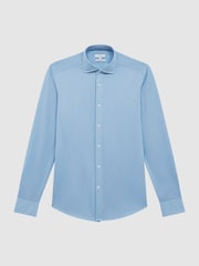 Reiss Soft Blue Nate Cutaway Collar Jersey Slim Fit Shirt - Image 2 of 7