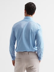 Reiss Soft Blue Nate Cutaway Collar Jersey Slim Fit Shirt - Image 5 of 7