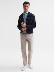 Reiss Soft Blue Nate Cutaway Collar Jersey Slim Fit Shirt - Image 7 of 7