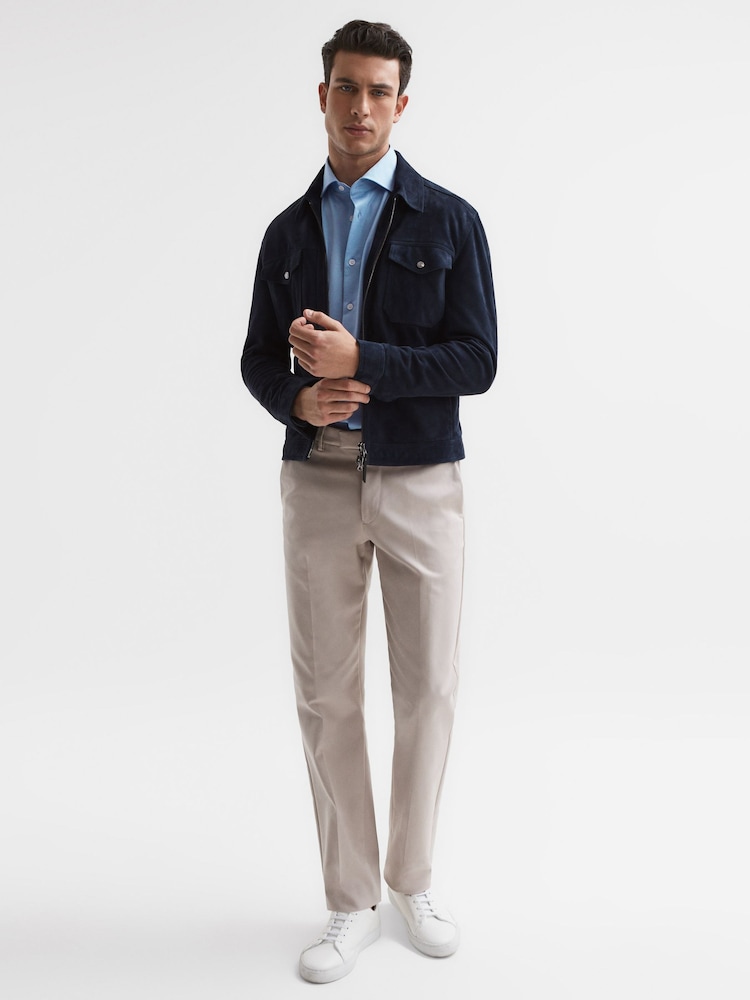 Reiss Soft Blue Nate Cutaway Collar Jersey Slim Fit Shirt - Image 7 of 7