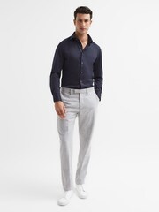 Reiss Navy Nate Cutaway Collar Jersey Slim Fit Shirt - Image 3 of 7