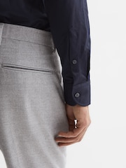 Reiss Navy Nate Cutaway Collar Jersey Slim Fit Shirt - Image 4 of 7