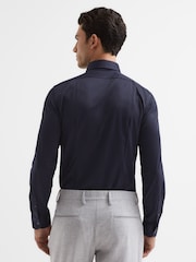 Reiss Navy Nate Cutaway Collar Jersey Slim Fit Shirt - Image 5 of 7