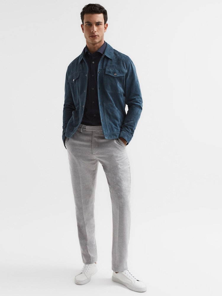 Reiss Navy Nate Cutaway Collar Jersey Slim Fit Shirt - Image 7 of 7