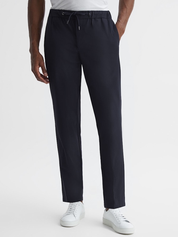 Reiss Navy Flip Slim Fit Drawstring Waistband Trousers - Image 1 of 6