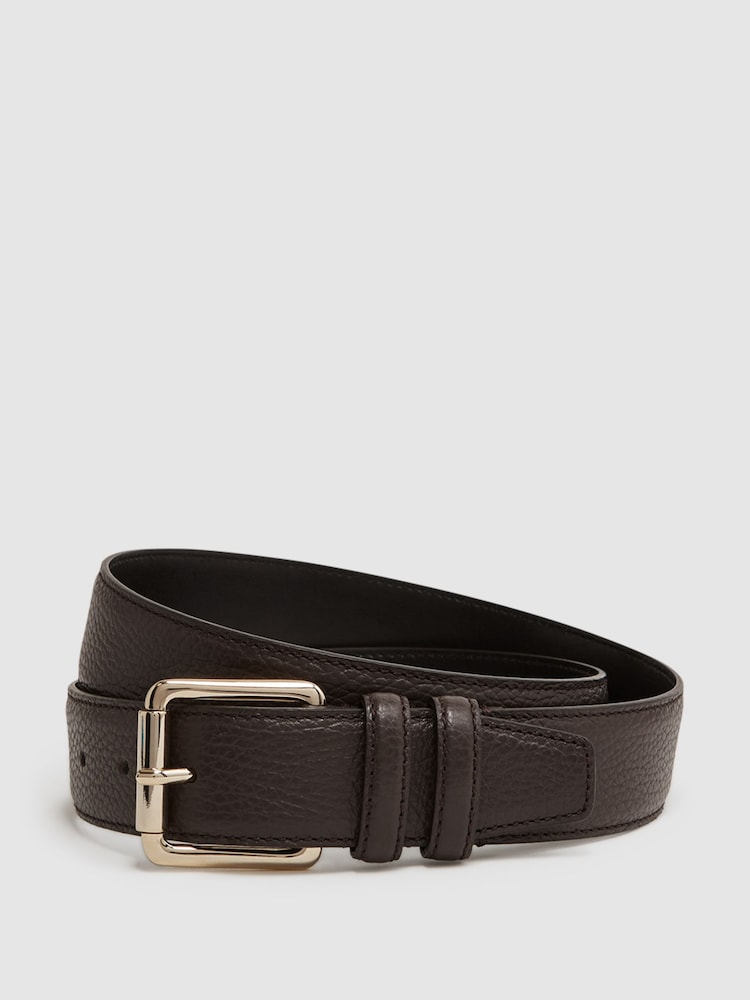 Reiss Chocolate Lucas Grained Leather Belt - Image 1 of 4