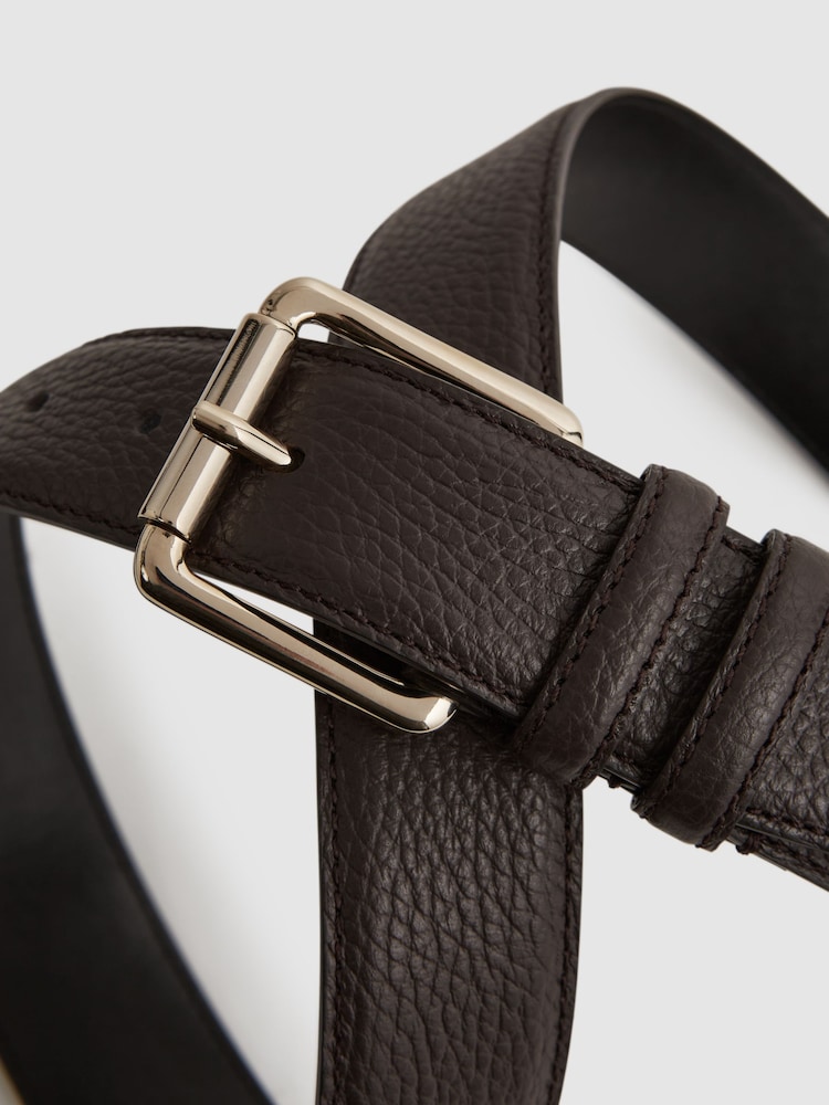 Reiss Chocolate Lucas Grained Leather Belt - Image 4 of 4