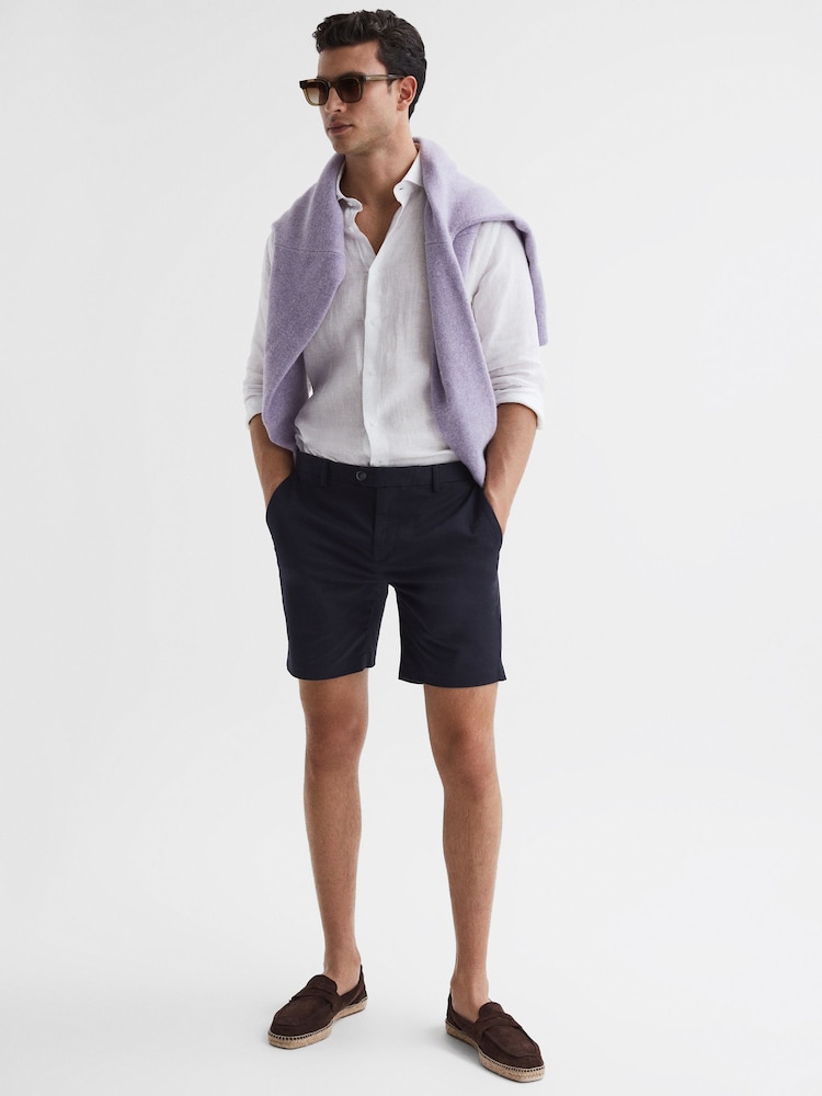 Reiss Navy Wicket S Short Length Casual Chino Shorts - Image 6 of 6 Reiss Navy Wicket S Short Length Casual Chino Shorts - Image 6 of 6