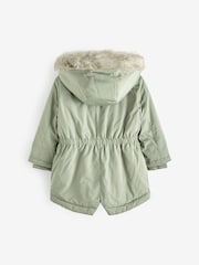Sage Green Shower Resistant Faux Fur Trim Parka (3mths-7yrs) - Image 10 of 11