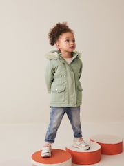 Sage Green Shower Resistant Faux Fur Trim Parka (3mths-7yrs) - Image 2 of 11