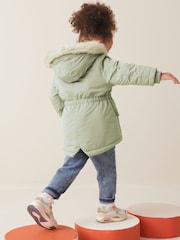 Sage Green Shower Resistant Faux Fur Trim Parka (3mths-7yrs) - Image 3 of 11