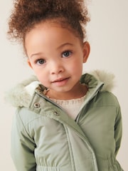 Sage Green Shower Resistant Faux Fur Trim Parka (3mths-7yrs) - Image 6 of 11