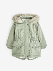 Sage Green Shower Resistant Faux Fur Trim Parka (3mths-7yrs) - Image 9 of 11