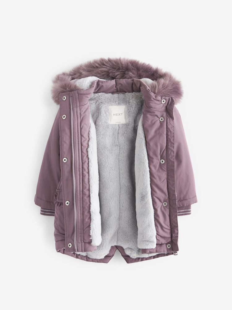 Purple Shower Resistant Faux Fur Trim Parka (3mths-7yrs) - Image 10 of 10