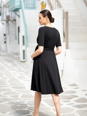 Seraphine Mock Wrap Front Black A-Line Maternity Dress - Image 2 of 8