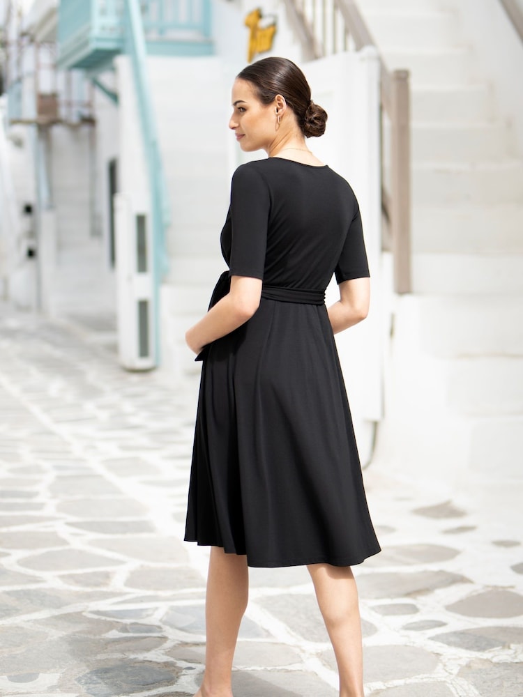 Seraphine Mock Wrap Front Black A-Line Maternity Dress - Image 2 of 8