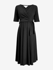 Seraphine Mock Wrap Front Black A-Line Maternity Dress - Image 6 of 8