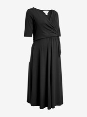 Seraphine Mock Wrap Front Black A-Line Maternity Dress - Image 7 of 8