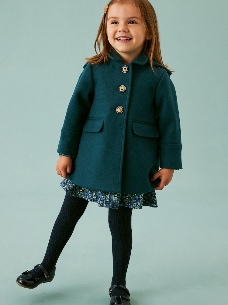 Teal Blue Wool Mix Coat (3mths-7yrs) - Image 2 of 9 Teal Blue Wool Mix Coat (3mths-7yrs) - Image 2 of 9