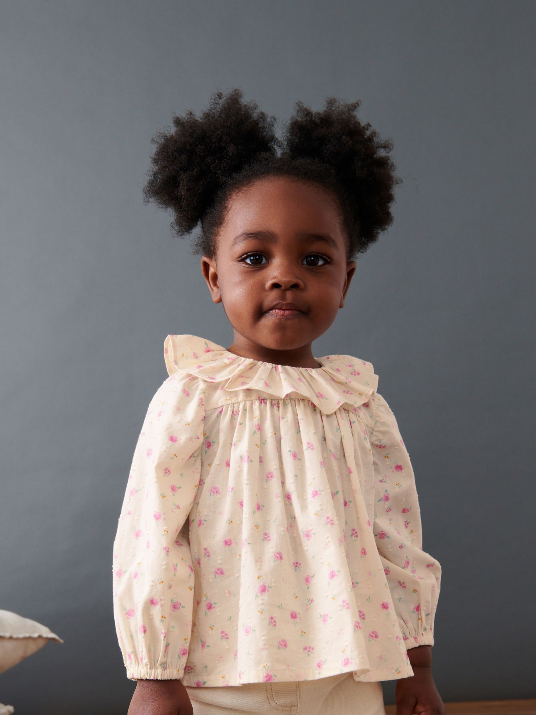 Buy Pink Cream Ditsy Printed Cotton Ruffle Blouse 3mths 7yrs from Next Luxembourg