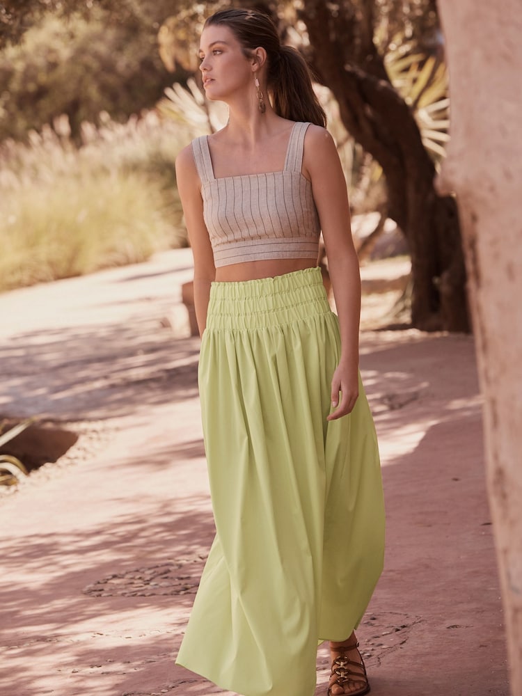 Yellow Elasticated Waist Midi Skirt - Image 1 of 5